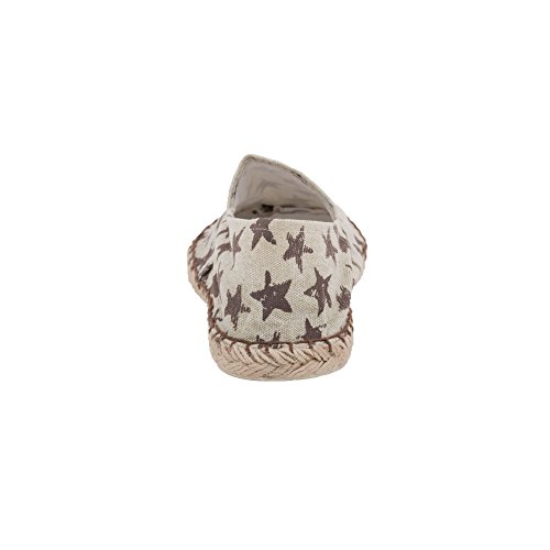 Japanwelt Espadrilles Canvas Damen und Herren Sterne Muster Braun-Beige Sommerlatschen Slipper Größe 42 - 4