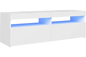 vidaXL TV Cabinet with LED Lights Hifi Stand Entertainment Centre Modern TV Unit Desk Lowboard Bedroom Living Room Furniture White