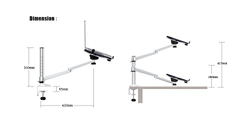 Thingy Club Verstellbare Aluminium-Universal-Halterung für 2 Laptops / Notebooks & Computer-Monitore, Tischhalterung mit Klemme, neigbar, schwenkbar, 2 Haltearme - 8