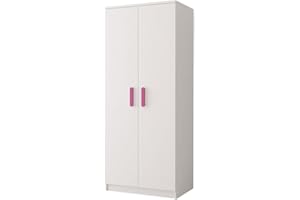 ‎POLINI HOME Polini Home Kinderkleiderschrank 2-türig 80x193x50cm Kleiderschrank für Kinderzimmer Juniorzimmer Jugendzimmer Weiß mit rosa Griffen Colour Serie