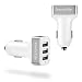 Produktbild kwmobile triple Car Charger mit drei USB Ports mit 5V 5.2A / z. B. für Apple iPhone, Samsung Galaxy, Sony Xperia, HTC Mate / Akku-Ladeadapter für den PKW/LKW Zigarettenanzünder in weiß und silber