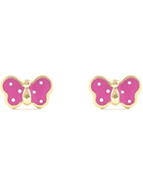 Damen & Kinder rosa Schmetterlings Ohrstecker - Gelbgold 18 Karat (750)