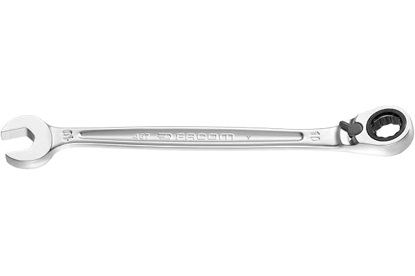 FACOM - Clé Mixte à Cliquet Métrique 10mm - 467B.10 - Système Ultra-Grip Antidérapant - Mécanisme à Cliquet Compact Réversible par Levier - Œil et Fourche Inclinés à 15° - Chrome Satiné