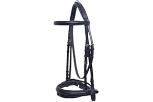 ASTILE EQUINE Leather Comfort Horse Bridle Padded With Free Rubber Reins Dressage (PONY, BLACK)