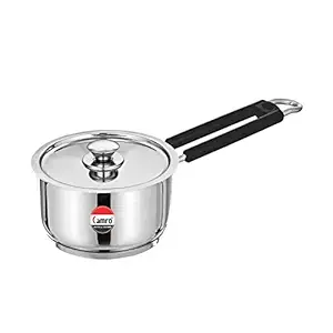 CAMRO Extra DEEP Sauce PAN ENCAPSULATED Bottom Induction Base Stainless Steel with LID (14 No.), Silver, encapsulated Bottom
