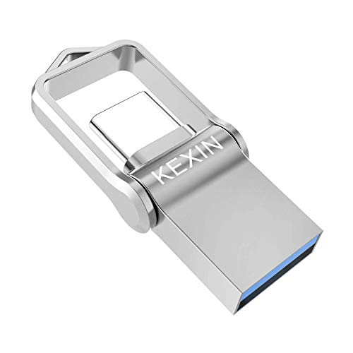 KEXIN Chiavetta USB 64GB 3.0 + USB C OTG Chiavette Memoria USB Tipo C Pendrive Impermeabile Flash Drive con Portachiavi Memory Stick Metallo Pennette USB per Samsung/PC/Laptop Regali Argento