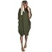 Price comparison product image Clemunn Shirt Long Tops Dress, New Womens Fashion Plain Loose Dress Shirt Blouse With Pocket Ladies Crew Neck Casual Long Tops Dress Plus Size (Army Green, XL)