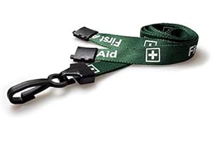 EASYBADGE Green First Aid Printed Lanyards with Plastic J Clips and Safety Breakaways - Pack of 100