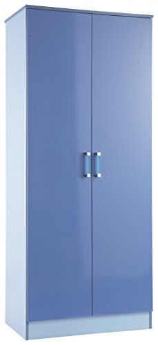 2 Door Double Wardrobe in Two Tone Blue High Gloss