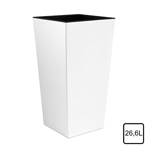 Großer Pflanzkübel 26,6L Blumentopf inkl.Einsatz Kunststoff weiss URBI SQUARE 7 Farben Hochglanz - 4