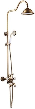 Multifunction Antique Shower Set - Wall Mounted Riser Rail Round Copper Faucet Shower Kit