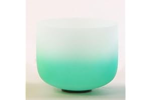 Leize Crystal Singing Bowl Gradient Color Chakra Tuned Quartz 9” wide Green 432hz F Note with Suede Striker