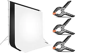HIFFIN 8 x 12 FT White | Black | LEKERA Backdrop Photo Light Studio Photography Background with 3 pcs Backdrop Support Spring Clamp 4.3