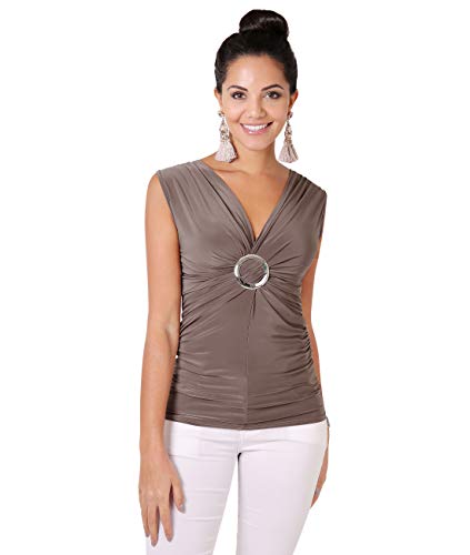 KRISP Top Mujer Original Fruncido Elegante, Moca (3593), 36, 3593-MOC-08
