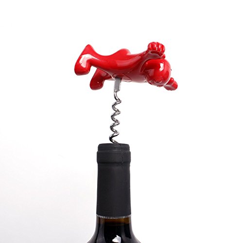 Unigear Wein Stopper und Flaschenöffner Set, drei niedlichen rot Herren Neuheit Flaschenöffner, Korkenzieher und Stopper, perfekt Gag Geschenke Kollektion (Rot) - 3
