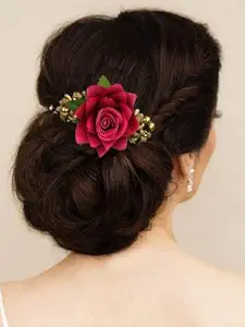 Hair Flare Hair Accessories for Women Stylish 1941 Pins Artificial Flowers Accessories for Weddings (Dark Pink)