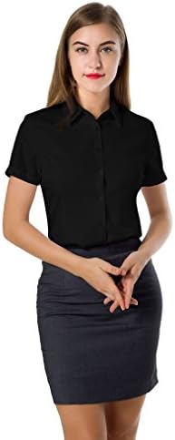 Putao World Women's Collared Button Down Work Shirt Short Sleeve Black UK 10