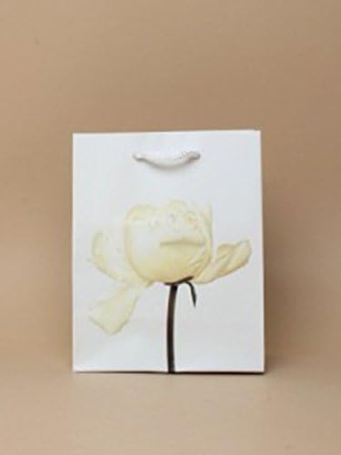 Pack of 12 Natural Matt White or Pink Gift Bags Party Bags Cord Handles Favours Christmas Bulk Buy (White Petal Flower Small H15xW12xD6cm.)