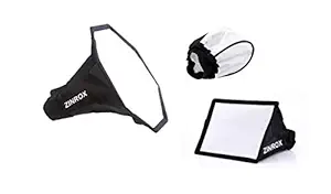 ZINROX Silver-White Diffusers Pack of Three (3) Pieces, 11-inch Collapsible Octagon, 15x18cm-mini softbox, and 1. Mini Bounce Diffuser Cap for Camera Flash