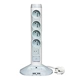 Legrand - Rallonge Multiprise et USB Verticale avec Parafoudre Intégré - Blanc/Gris - 050014