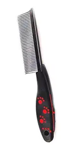 W9 Pet Comb Stainless Steel Pin Dog Grooming Brush with Soft Grip Handle (Black Red)