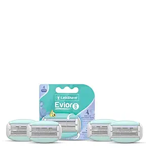 LetsShave Evior 6 Blades Shaving Razor for Women with Brush Fingers ? Moisturising Band, Pack of 4 Blade Refills/Cartridges, Stainless-Steel Blades | Hair Removal Razor