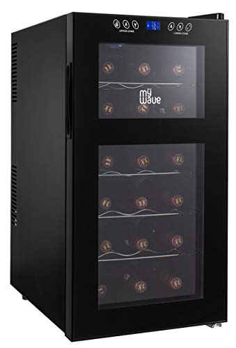 MyWave MWWT18B - Vinoteca termoelettrica da 18 bottiglie, due zone di temperatura, capacità 52 litri