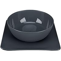 Yummynator 07991 Rutschfeste Matte Mit Futternapf | BPA Frei | Tiernapf-System: Vereint Napf und Platzmatte | Futternapf für Katze oder Hund | Futternapf mit Unterlage | Grau / Grau | Large