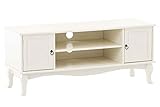 GABINETES Y ESTANTES: El aparador blanco cuenta con 2 gabinetes, estos tienen 2 puertas con bisagras, en el medio del aparador están dos estantes. En parte de atrás de los estantes, hay 2 agujeros, ideal para pasar y conectar por ejemplo los cables de la tv con los del DVD o la play.