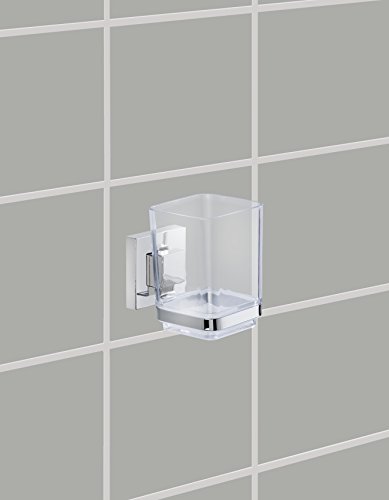 Wenko 22680100 Zahnputzbecher „Quadro“ mit Vacuum-Loc, Edelstahl, Silber/Transparent, 7.5 x 10 x 10 cm - 5