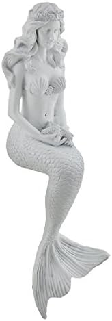 Decorative White Sitting Mermaid Ledge Sitter Statue 14 in.