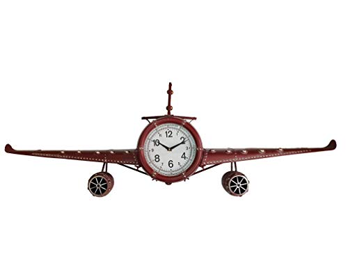 DynaSun Art Jumbo 143x20x46 cm Horloge en Forme d'avion Murale en métal Vintage Style rétro décoration Maison Salon Cuisine Effet Vieilli
