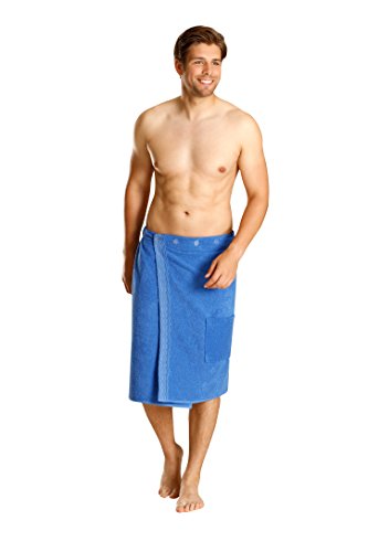 Herren Saunakilt 100% Baumwolle, Knöpfe, eine Tasche,Farben: weiß, blau, beige, rot von Betz Farbe blau - 2
