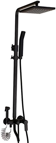 Antique Brass Shower Faucet,Black Four Water Outlet Modes Wall Mount Tub Shower Faucet With Spray Gun Shower,Square Shower Head+ABS Handheld Shower+360 Degree Swivel Water Outlet