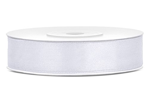 25m lang / 12mm breit Satinband Schleifenband Dekoband Satin Antennenschleifen - Like a Girl - wir lieben Hochzeiten® (Weiss)