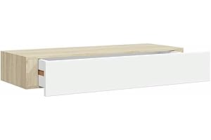 vidaXL Estante de Pared con cajón de MDF (Roble y Blanco, 60 x 23,5 x 10 cm)