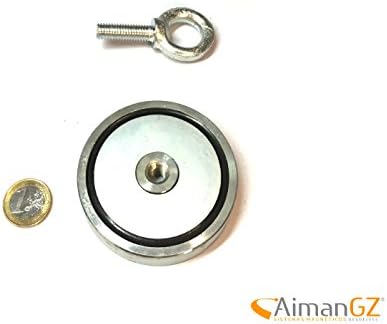 1 superiman with Hook, 75 mm Diameter x 16 mm thick – 200 kg pull for Fishing with Magnets