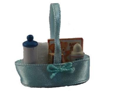 Necessaire Baby Babyzubehör Korb mit Zubehör blau Junge - Miniatur für Puppenstube / Puppenhaus - Maßstab 1:12