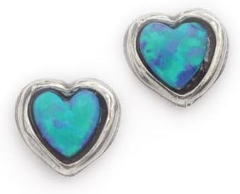 Ladies Handmade Silver Heart Opal Stone Earrings