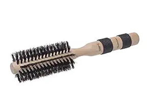 Scarlet Line Professional Small Maple Wood Anti Static Hair Curling Round Wooden Hair Brush with Anti Slip Rubber Grip on Handle for Men n Women_Brown
