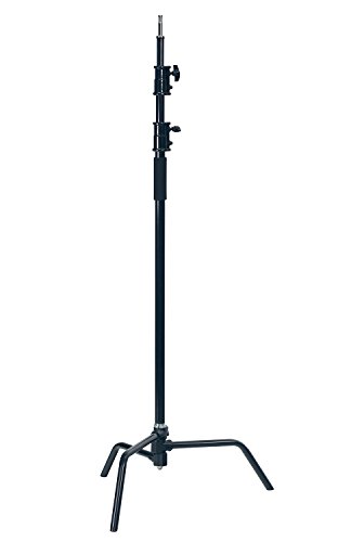 Phot-R 2x Professional Heavy Duty Photo Studio 3-Section 3.25m 325cm Steel Century C-Stand Light Lighting with 1m 100cm Boom Arm 4 Metal Clamp Grip Heads Detachable Turtle Leg Base and Sandbags Kit Set - Black