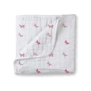 100% Muslin Cotton 4 Layer Dream Blanket for Newborn to 5 Years, Soft Baby Blanket, Muslin Baby Blankets for Girls & Boys, Lightweight Newborn Nursery & Crib Blanket, Baby Shower Gift_Butterfly Print