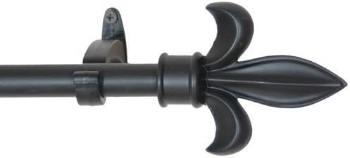 RULU 44 by 108-Inch Curtain Rod with 3/4-Inch Pipe, 2 Finials and 3 Brackets, Fleur De Lis, Black by Rulu