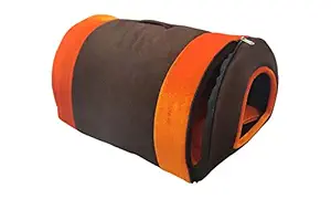 Mellifluous Velvet Toy Breed Dog and Cat Cave Shape Pet Hut House Length 40 cm Width 33 cm Height 28 cm (Brown-Orange)