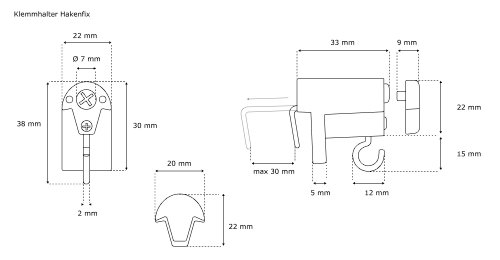 Klemmhalter Hakenfix, für Bambusrollo von VICTORIA M, weiss (2er Set) - 2