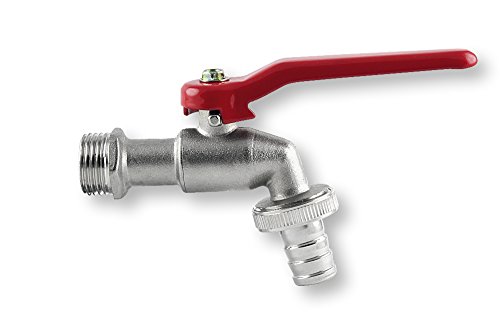 derClou24 Kugel-Auslaufventil 1/2 Zoll, Messing vernickelt mit rot lackiertem Formstahlhebel, 6820013013