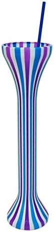 Beach Stripe Plastic Half Yard Cup with Krazy Straw 30oz / 850ml - Set of 4 - Plastic Half Yard of Ale