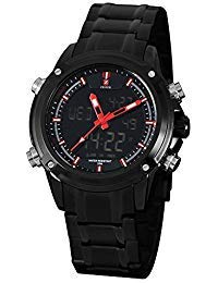 Zeiger Nuevo para Hombre Casual Military analógico Sports Digital Relojes Gran Cara ejército infantería de Marina de Campo LED Dual Display multifunción Reloj Resistente al Agua (Negro y Rojo)