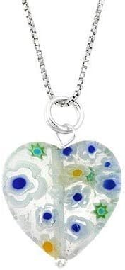 Summer Murano Glass Sterling Silver Bead Spring Green Millefiori Flower Heart Pendant