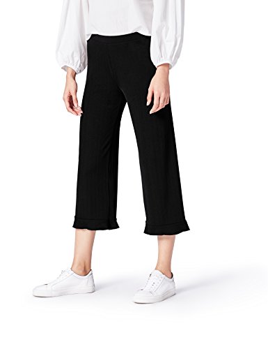 FIND Women's Cropped Wide-Leg Jersey Trousers, Black, 14 (Manufacturer  Size: Large)
